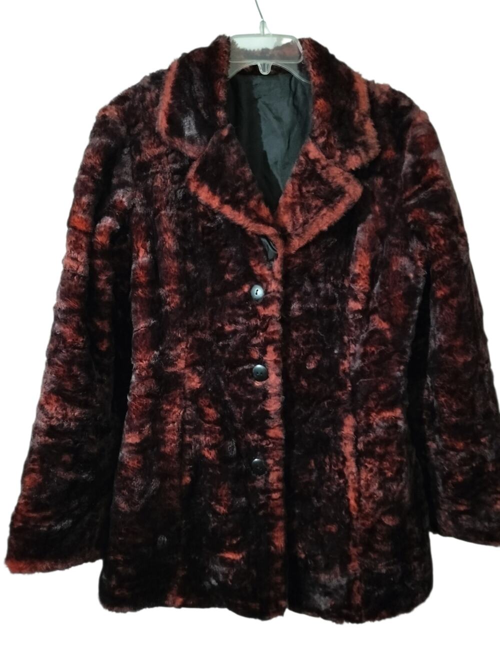 6104)Y2K Blood Red Charlotte Russe Large Plush Faux Fur Goth Festival Coat